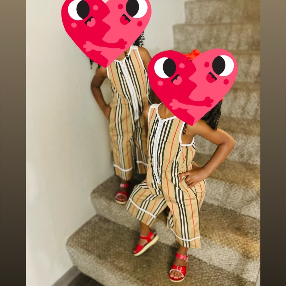 Burberry Beige and Black Striped Kids Jumpsuit